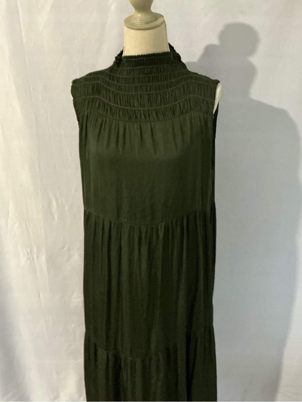 Grade & Gather Olive Green Smocked Neck Tiered Maxi Dress S